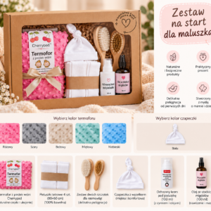 Zestaw prezentowy dla noworodka BORNBOX – termofor, pieluszki i kosmetyki